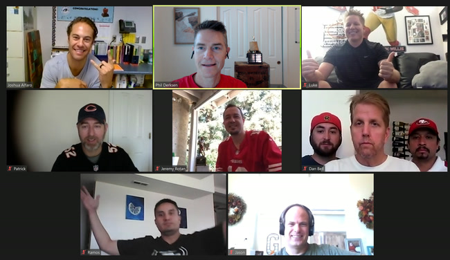 The 2020 draft over Zoom, the owners in a video call grid