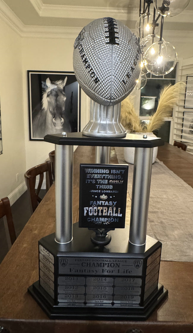The new championship trophy: a silver football on a pillared base, its plates engraved with every champion since 2006